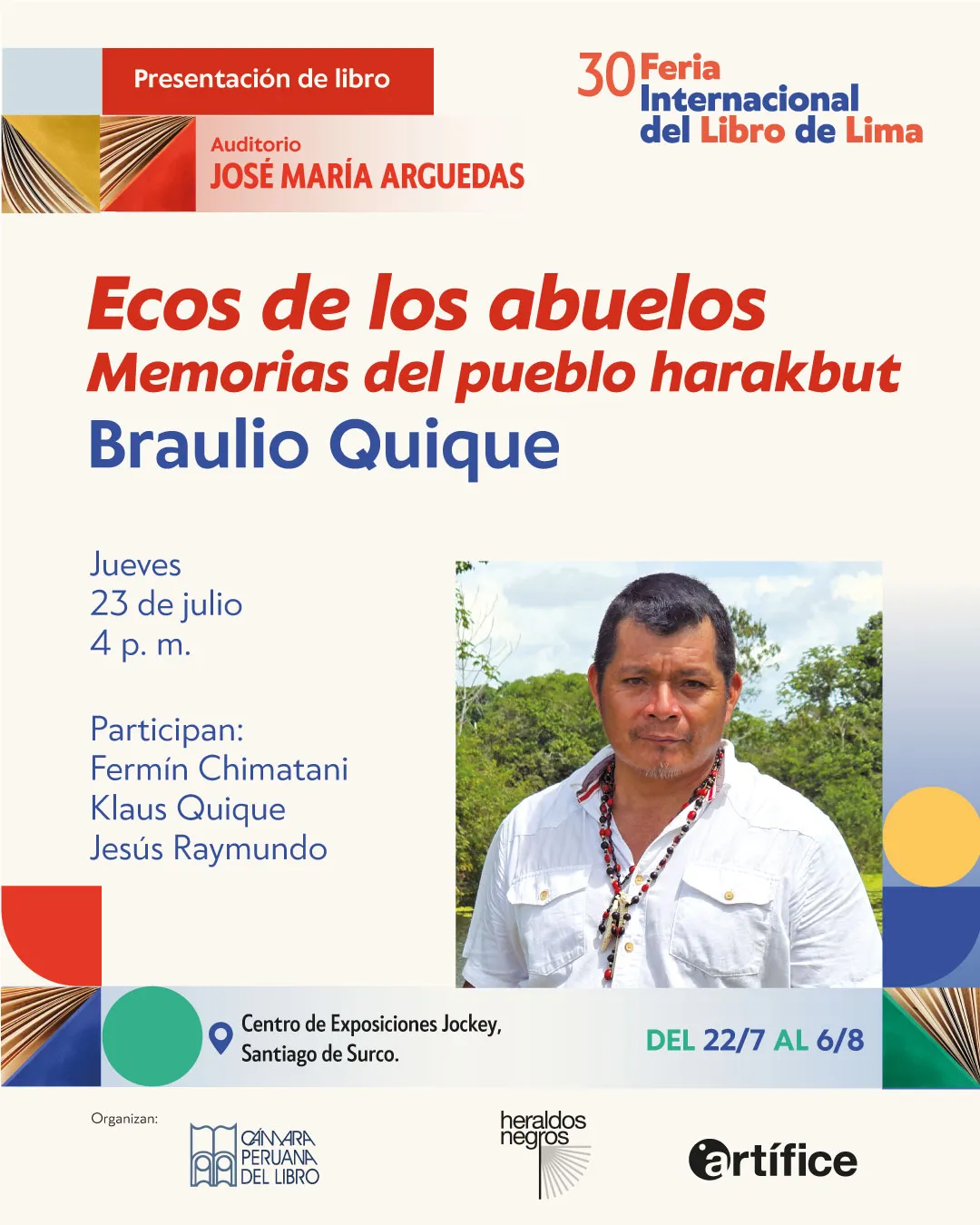 Comunero harakbut presenta la memoria oral de su pueblo en la FIL Lima 2026 Comunero harakbut presenta la memoria oral de su pueblo en la FIL Lima 2026